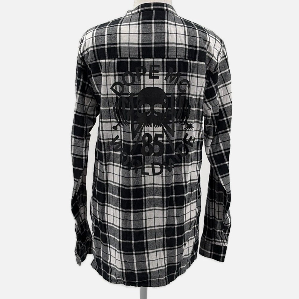 Dope LA Plaid Graphic Flannel Long Sleeve Tunic Top in Black & White - Medium
